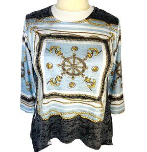 Gardy Blouse Womens M fits L and XL Nautical Rope Framed Ships Wheel